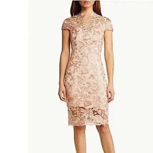 Tadashi Shoji Pink Lace Midi Dress